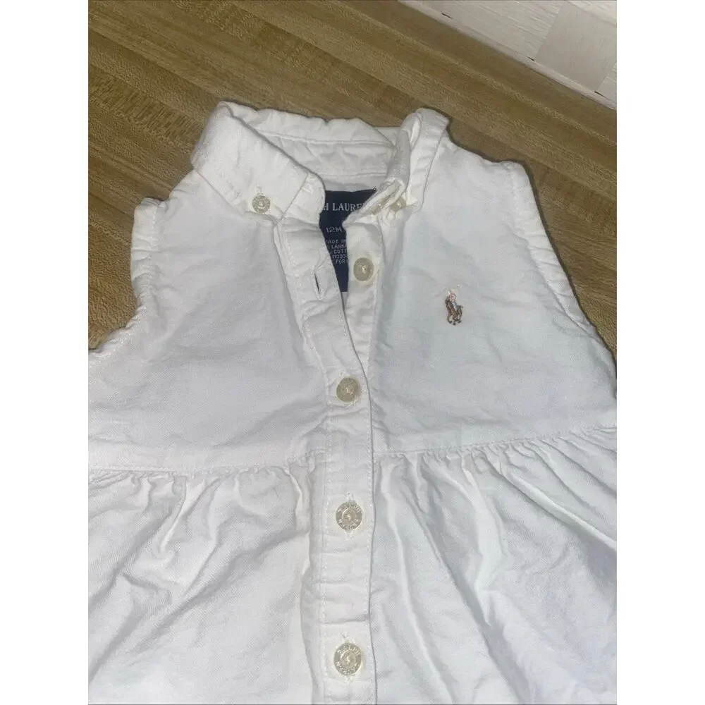 Ralph Lauren White Smocked Tank Shirt Dress 100% Cotton Sz 12M Sleeveless